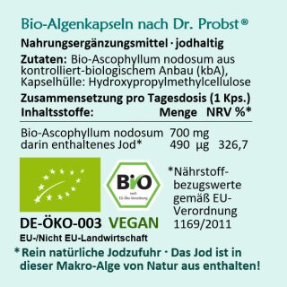 telomit® Cápsulas de algas de origen biológico-orgánico según el Dr. Probst