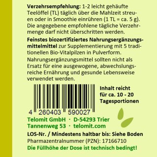 telomit® Bio-Vitalpilze, 5 x Power-Mix nach Dr. Probst