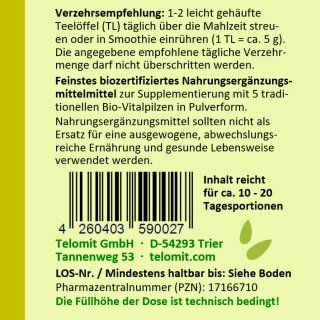telomit Organic Vital Mushrooms according to Dr. Probst 