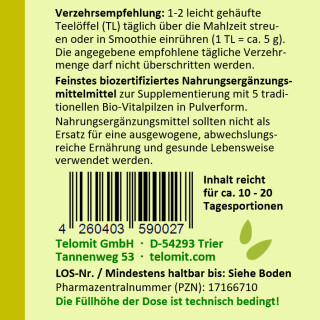 telomit Organic Vital Mushrooms according to Dr. Probst, 3 packs - You save 10 &euro;